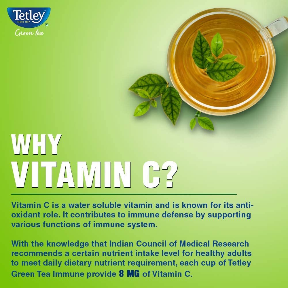 61ynbwjswzl. sl1000 Tetley Green Tea, Refreshing, 100 Tea Bags, 140 Grams & Tetley Green Tea Immune, With Added Vitamin C, Naturally Mango Flavour, 25 Tea Bags, 1.3gx25, 32 Grams