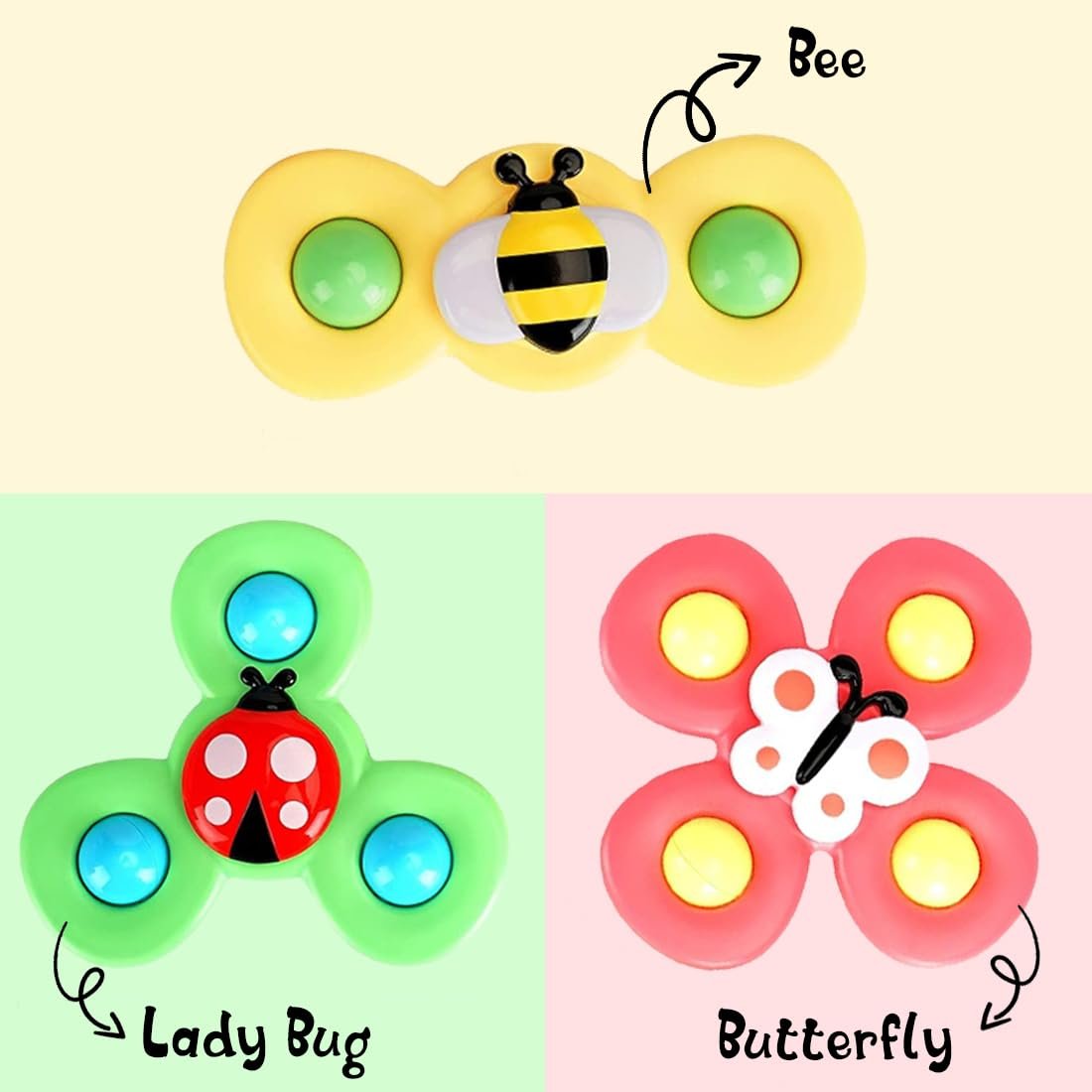 61fqa9zaxal. sl1100 Wembley Suction Spinner Toy for Baby Bath Toys Water Toys for Kids Fidget Spinner Spinning Sensory Toddler Infant Flight Travel Toy Stick to Car Window Table Chair Birthday Return Gift for Kids 3 Pcs