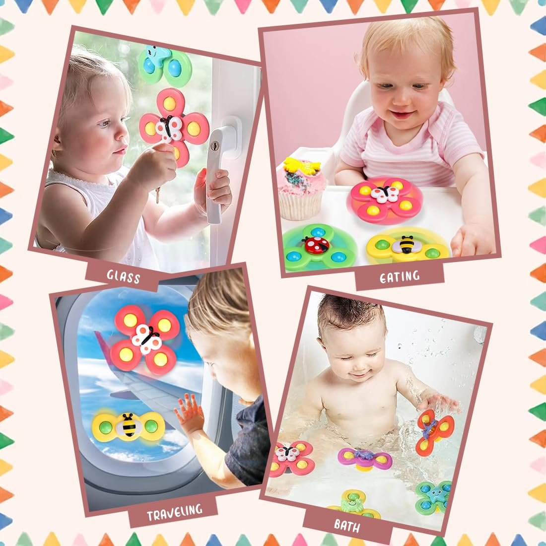 71 wlzxwrvl. sl1100 Wembley Suction Spinner Toy for Baby Bath Toys Water Toys for Kids Fidget Spinner Spinning Sensory Toddler Infant Flight Travel Toy Stick to Car Window Table Chair Birthday Return Gift for Kids 3 Pcs