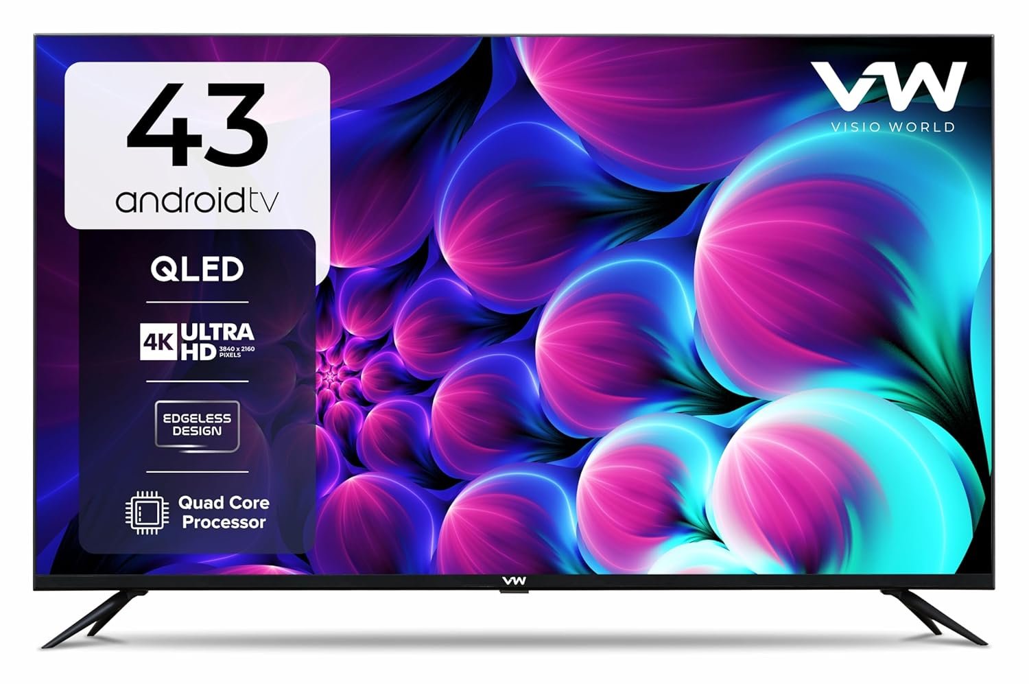 VW 109 cm (43 inches) Glow Series 4K UHD Smart QLED Android TV VW43PRO+ (Black) VW 109 cm (43 inches) Glow Series 4K UHD Smart QLED Android TV VW43PRO+ (Black)