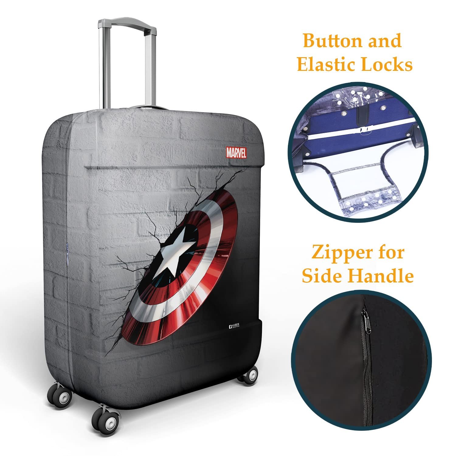 7163dqesntl. sl1500 1774862199 6442 Heart Home Marvel Captain America Shield Luggage Cover | Polyester Travel Suitcase Cover | Washable | Stretchable Suitcase Protector | 18-22 Inch | Small | Gray