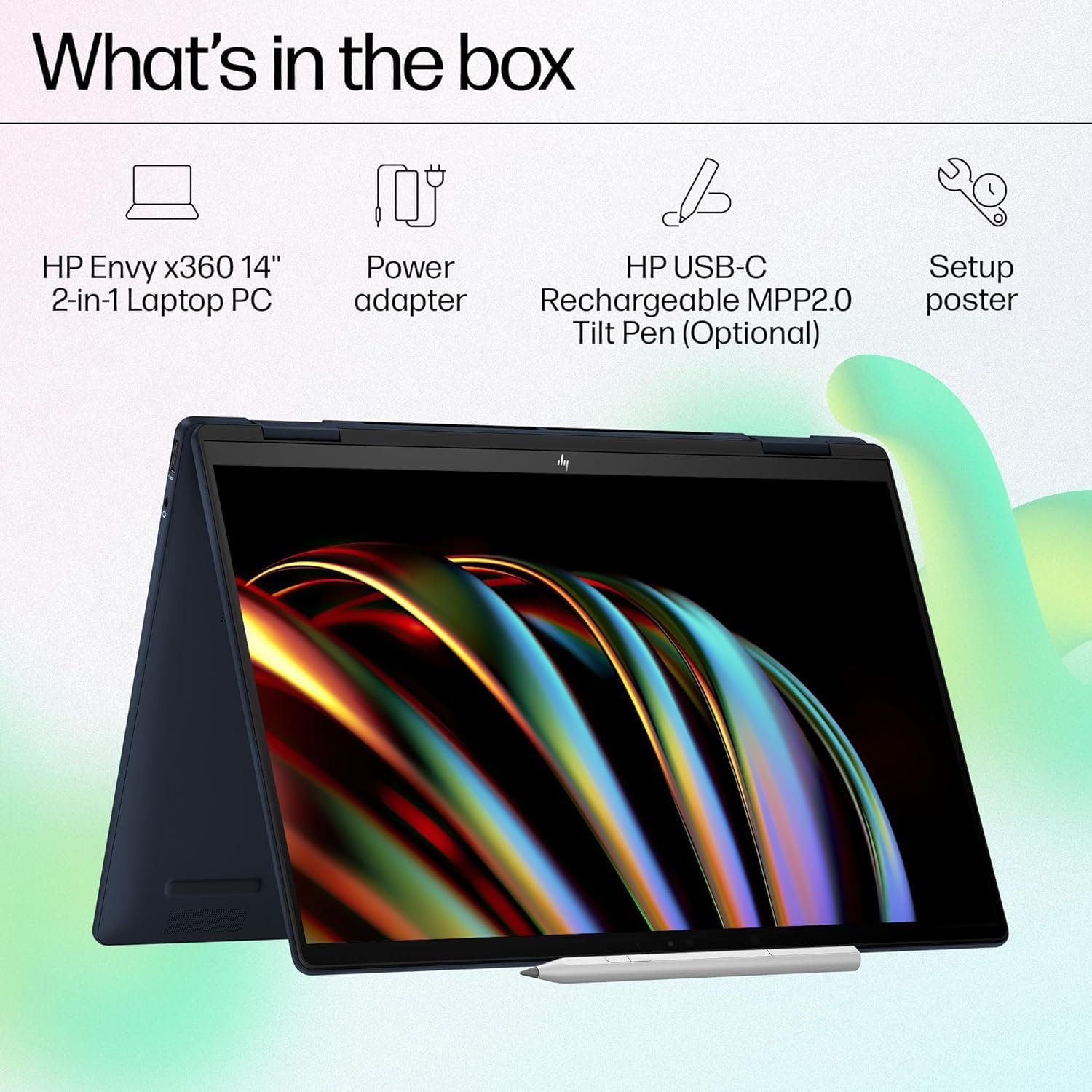 719kwaegxcl. sl1500 HP Envy x360 AI Laptop, Intel Core Ultra 5 125U, 12 TOPS, 16GB LPDDR5, 512GB SSD, (Win11, Office24, Blue, 1.44 kg) Touchscreen, 3K, OLED, 14-inch (35.6cm), Integrated graphics, 5MP IR camera, fc0178TU