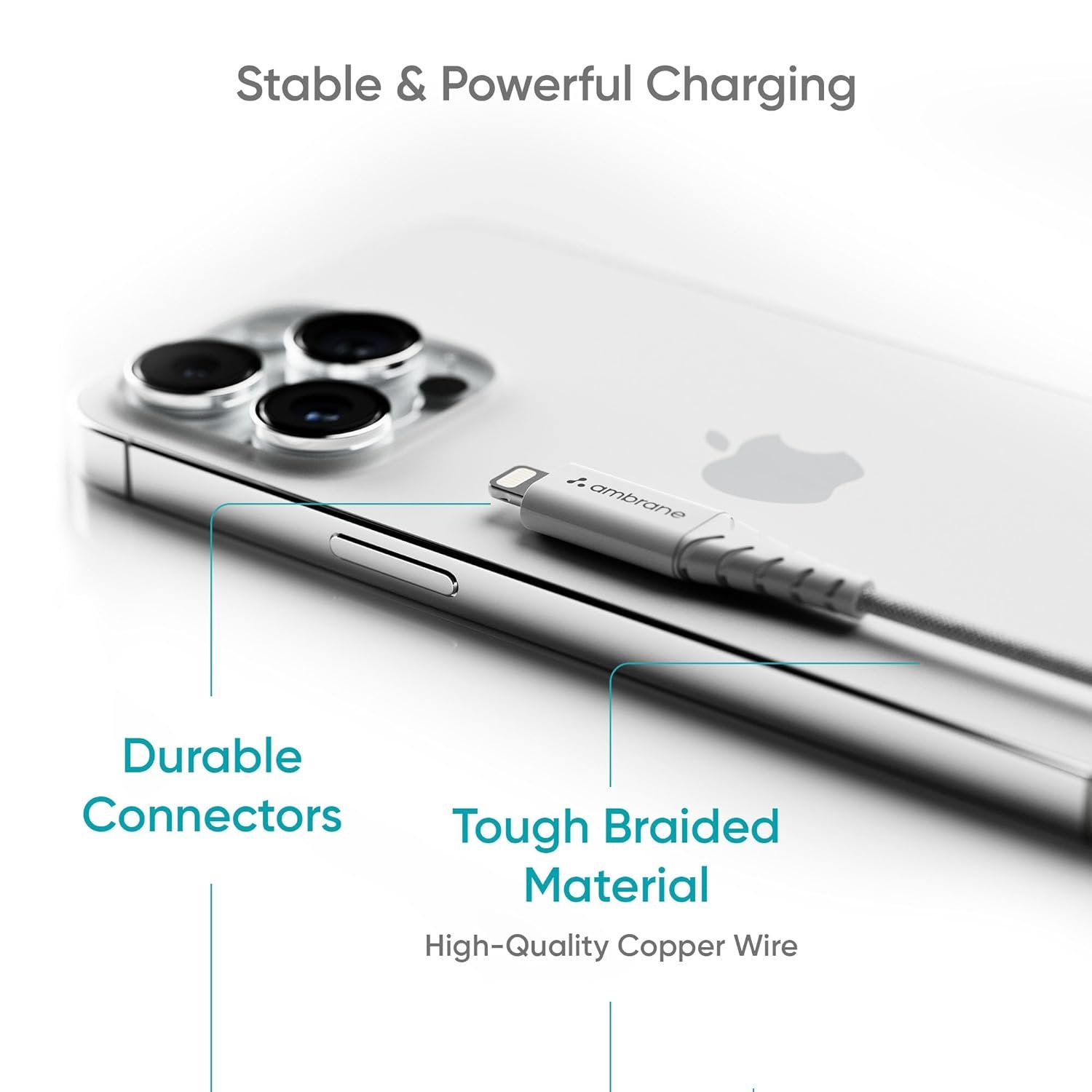 71bcw32t7ul. sl1500 Ambrane Type-C to Lightning Cable, 22.5W Fast Charging, 480Mbps Data Sync Cable Compatible with iPhone, iPad, Macbook, iMac, AirPods, 1.25m (ABTL-125 White)