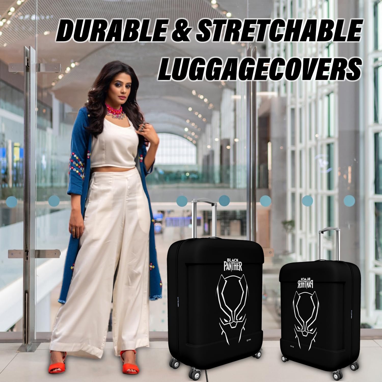 71gebjvonfl. sl1500 1773304863 2756 Heart Home Marvel Black Panther Luggage Cover | Polyester Travel Suitcase Cover | Washable | Stretchable Suitcase Cover | 18-22 Inch-Small | 26-30 Inch-Large | Pack of 2 | Black