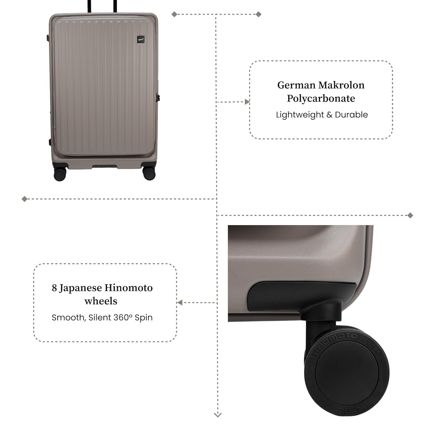 71si2kfxtll. sl1500 F Gear Montreal Large 76cm German Polycarbonate Hard Luggage|8 Japanese Hinomoto Silent Wheels|Expandable Check-in Front Opening Suitcase for Travel| Anti-Theft Zipper, TSA 007 Lock (Taupe)