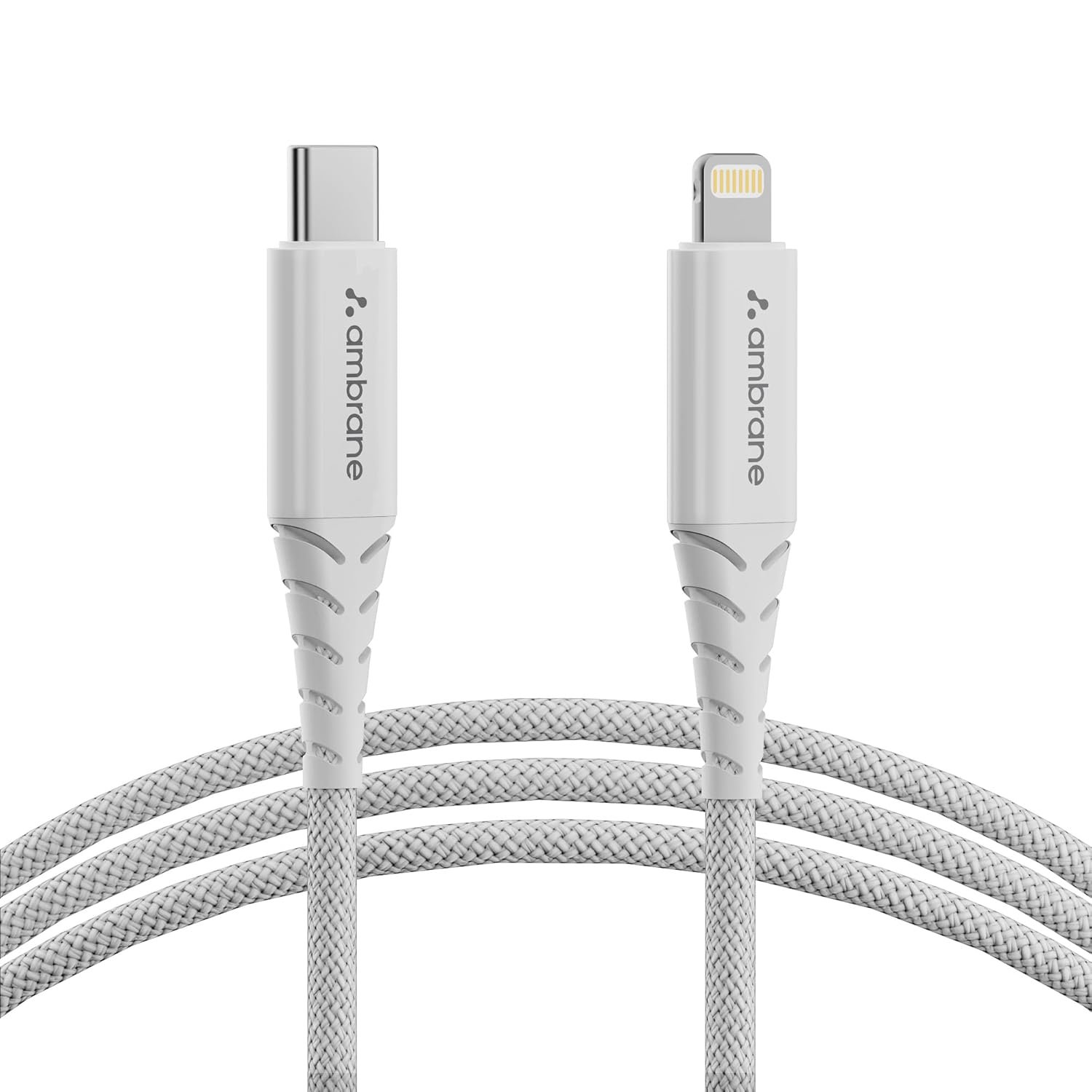 Ambrane Type-C to Lightning Cable, 22.5W Fast Charging, 480Mbps Data Sync Cable Compatible with iPhone, iPad, Macbook, iMac, AirPods, 1.25m (ABTL-125 White) Ambrane Type-C to Lightning Cable, 22.5W Fast Charging, 480Mbps Data Sync Cable Compatible with iPhone, iPad, Macbook, iMac, AirPods, 1.25m (ABTL-125 White)
