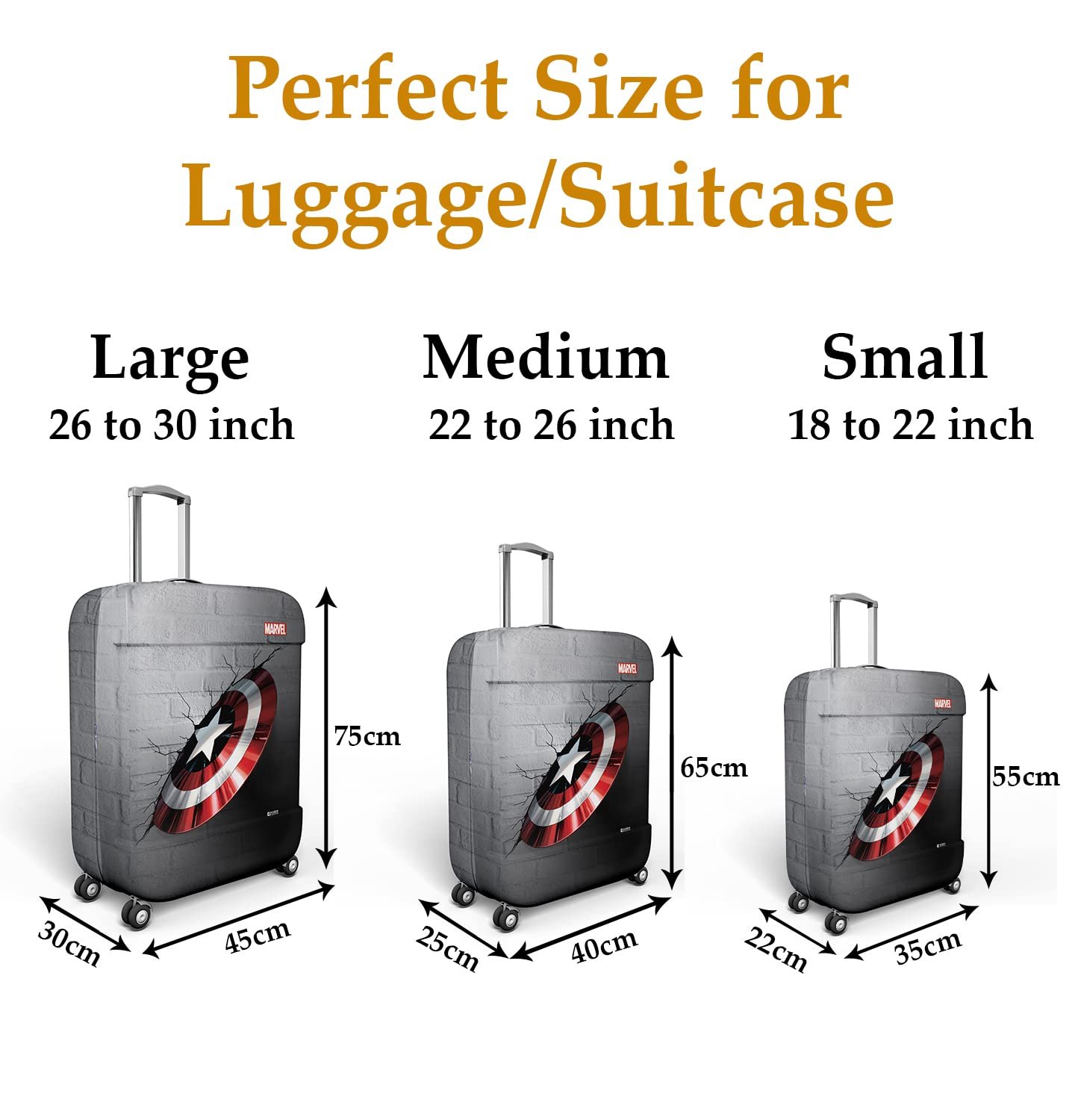 71g5mavmgql. sl1500 1774862199 9632 Heart Home Marvel Captain America Shield Luggage Cover | Polyester Travel Suitcase Cover | Washable | Stretchable Suitcase Protector | 18-22 Inch | Small | Gray
