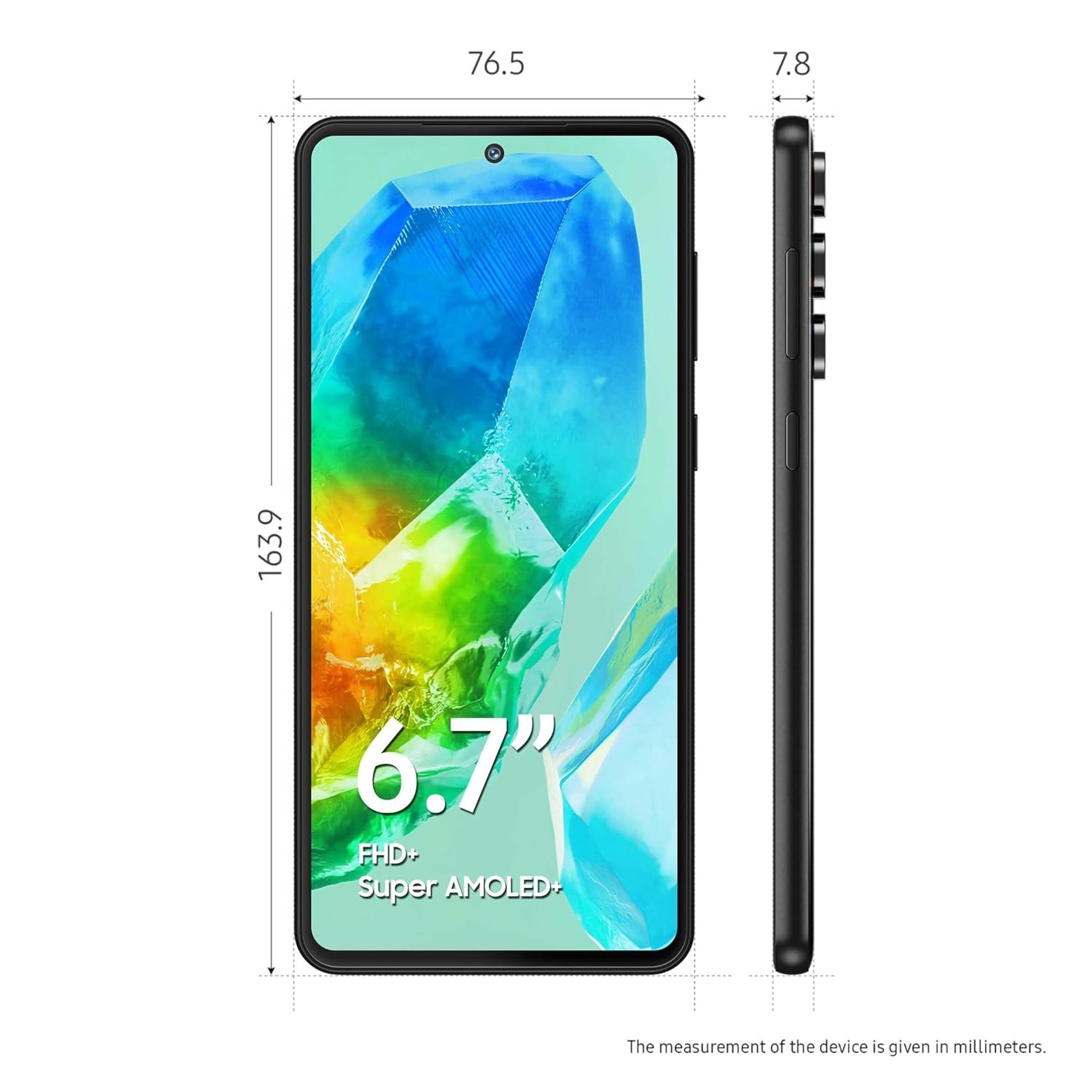 71izmaojhel. sl1500 Samsung Galaxy M55s 5G (Thunder Black,8GB RAM,128GB Storage) | 50MP Triple Cam| 5000mAh Battery| Snapdragon 7 Gen 1 | 4 Gen. OS Upgrade & 5 Year Security Update| Super AMOLED+ Display| Without Charger