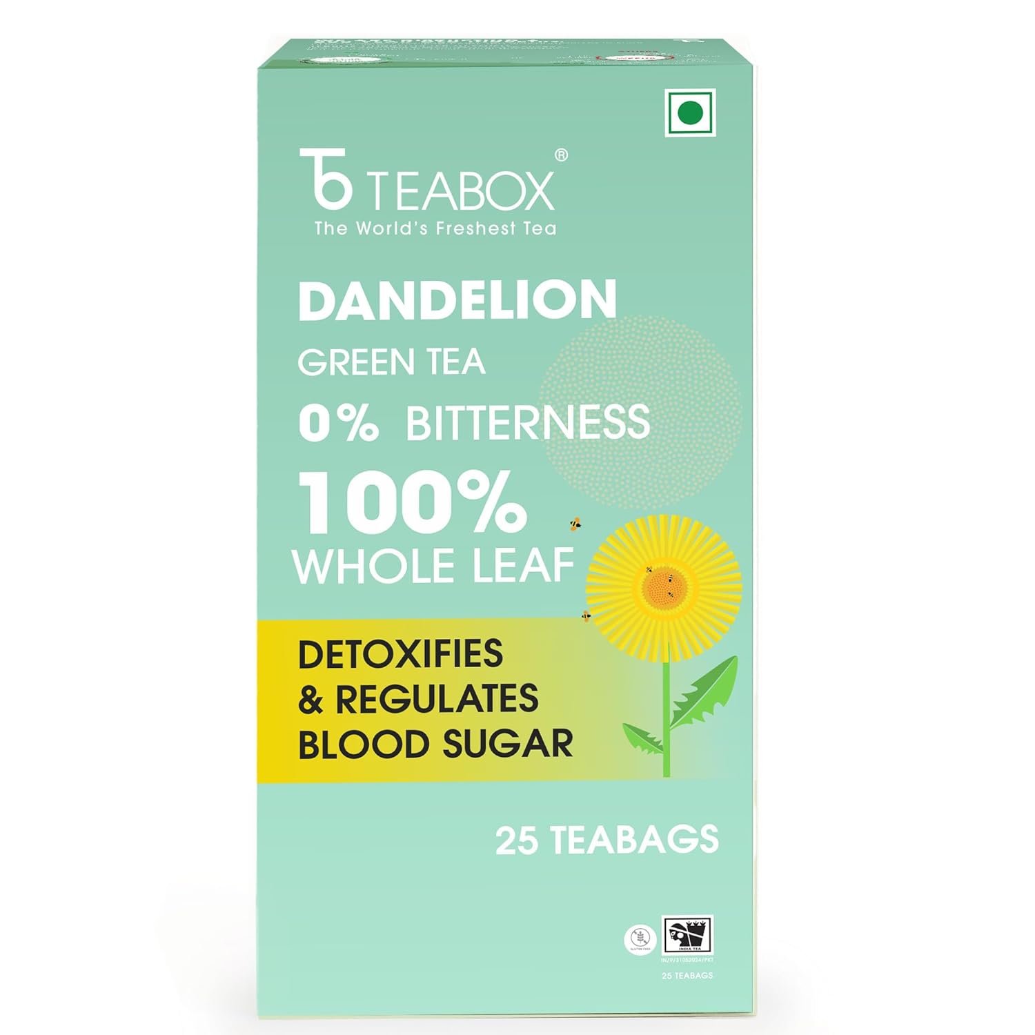 Teabox Premium Green Tea With Dandelion Roots | Whole Leaf & 0% Bitterness | Green Tea From The Himalayas | 25 Tea Bags (Low Caffeine) Teabox Premium Green Tea With Dandelion Roots | Whole Leaf & 0% Bitterness | Green Tea From The Himalayas | 25 Tea Bags (Low Caffeine)