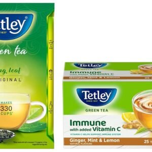 Tetley Loose Green Tea Leaves 500g – Classic Flavour, Immune Support, Vitamin C, 400 Cups, 5x Antioxidants & Tetley Green Tea Immune 25 Bags – Ginger, Mint, Lemon, Vitamin C