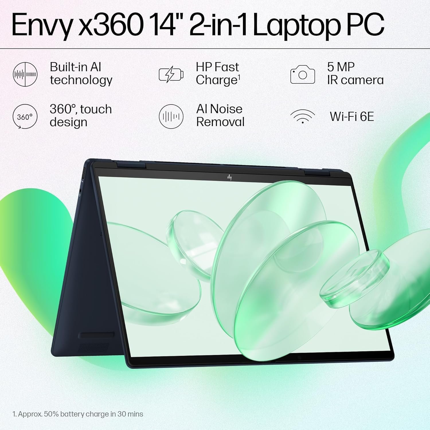 71vlzyne1bl. sl1500 HP Envy x360 AI Laptop, Intel Core Ultra 5 125U, 12 TOPS, 16GB LPDDR5, 512GB SSD, (Win11, Office24, Blue, 1.44 kg) Touchscreen, 3K, OLED, 14-inch (35.6cm), Integrated graphics, 5MP IR camera, fc0178TU