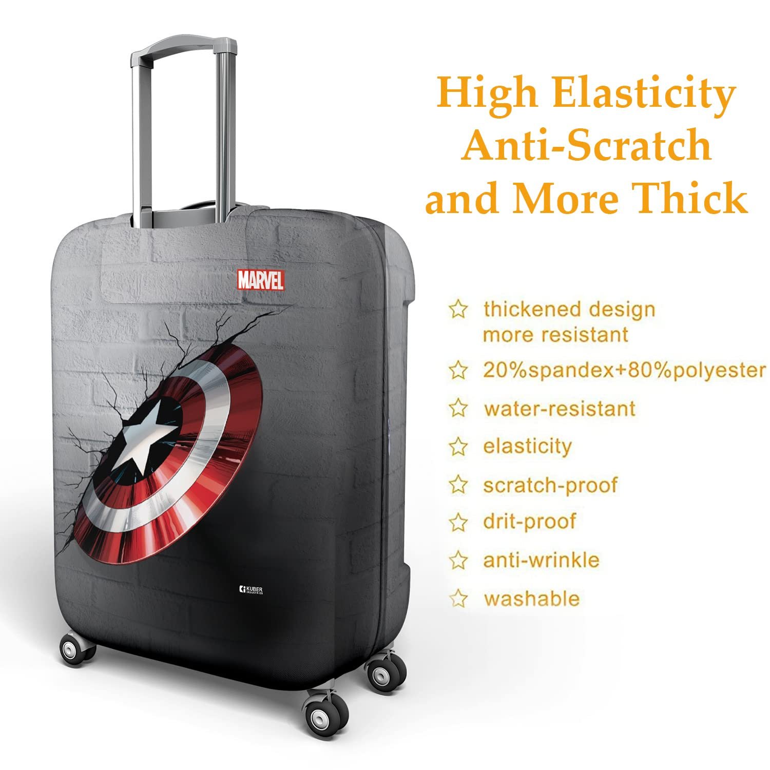 71xekpjefal. sl1500 1774862200 7187 Heart Home Marvel Captain America Shield Luggage Cover | Polyester Travel Suitcase Cover | Washable | Stretchable Suitcase Protector | 18-22 Inch | Small | Gray