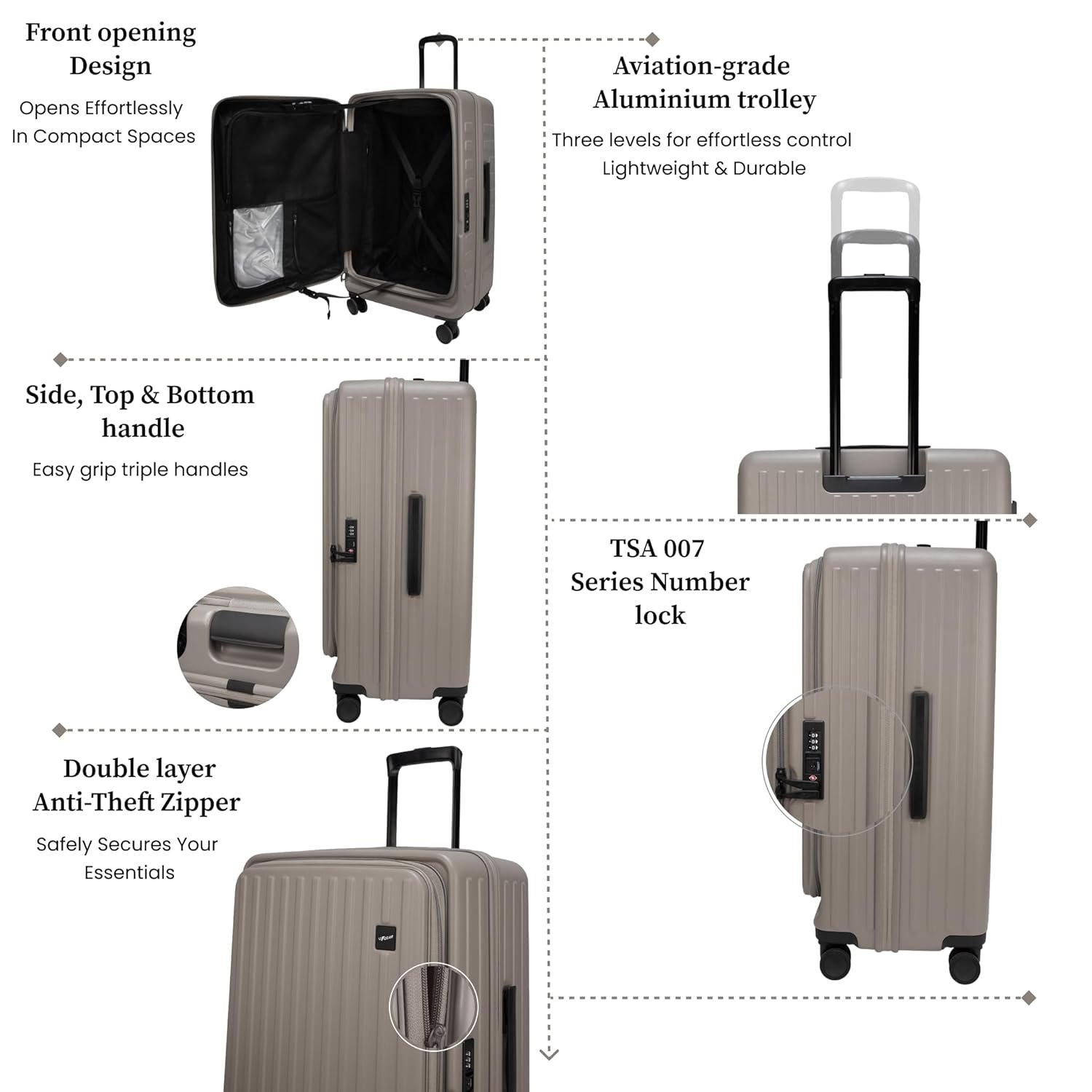 71xutvnwqtl. sl1500 F Gear Montreal Large 76cm German Polycarbonate Hard Luggage|8 Japanese Hinomoto Silent Wheels|Expandable Check-in Front Opening Suitcase for Travel| Anti-Theft Zipper, TSA 007 Lock (Taupe)