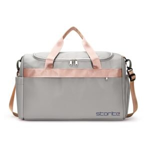 Storite Nylon 44 Cm Imported Travel Duffle Bag for Women Sports Gym Shoulder Bag with Shoe Compartment Weekender Overnight Travel Luggage Bag (Grey - 44x28x20 Cm)