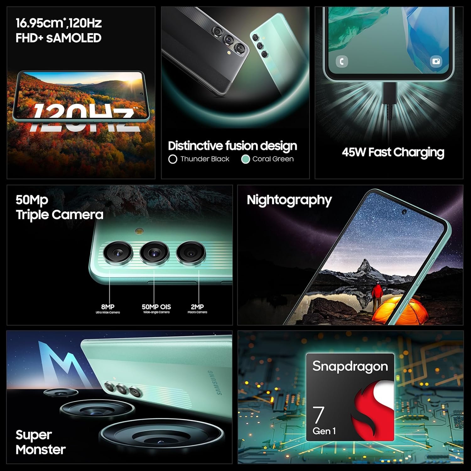 812s39wpewl. sl1500 1774084789 5442 Samsung Galaxy M55s 5G (Thunder Black,8GB RAM,128GB Storage) | 50MP Triple Cam| 5000mAh Battery| Snapdragon 7 Gen 1 | 4 Gen. OS Upgrade & 5 Year Security Update| Super AMOLED+ Display| Without Charger