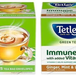 Tetley Green Tea, Ginger Mint Lemon, 25 Tea Bags and Tetley Green Tea, Pure Original, 25 Tea Bags