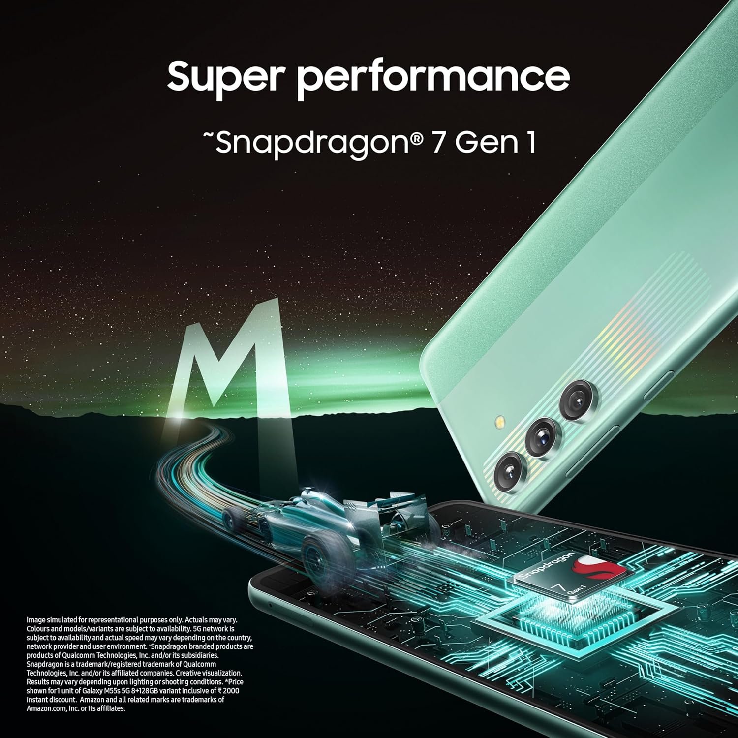 81nmvm2snl. sl1500 Samsung Galaxy M55s 5G (Thunder Black,8GB RAM,128GB Storage) | 50MP Triple Cam| 5000mAh Battery| Snapdragon 7 Gen 1 | 4 Gen. OS Upgrade & 5 Year Security Update| Super AMOLED+ Display| Without Charger