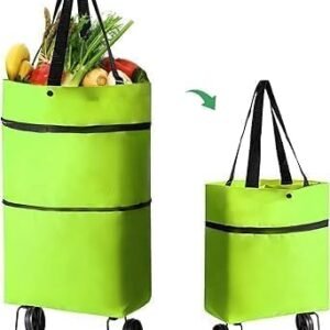 1 pc Collapsible Trolley Bags Folding Shopping Bag with Wheels Reusable Grocery Bags Fashion Rolling Shopper Tote Medium Size Lightweight Capability