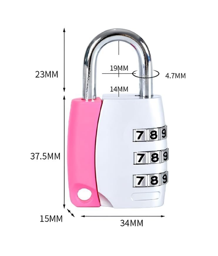 41l5155seil Cyrox Portable 3 Digit Travel Combination Pad Lock | Secure Code Password Lock for Bags, Trolley, Gym, School, Suitcase & Luggage, Strong, Resettable & Anti-Theft (1Pcs)