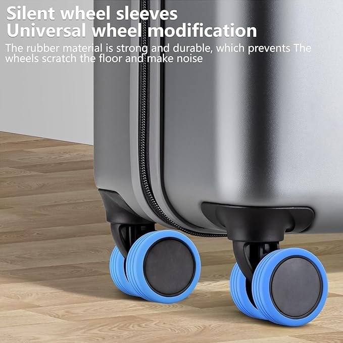 51 qvz4uhil YEPZY Travel Luggage Wheel Cover,Luggage Wheels Protection Covers,Silicone Suitcase Wheel Covers,Wheel Protector, Shock-Proof, Anti Scratch, for Protect Suitcase Wheels, Reduce Noise (Blue, 16)