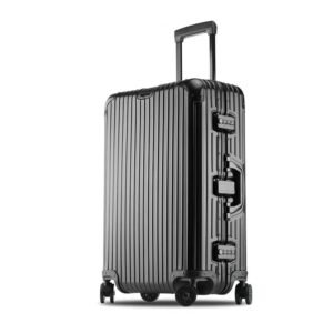 PYB Autograph -Premium Full Aluminium Hard Trolley Bags for Travel, Zipless Cabin Suitcase with TSA Lock, Noiseless 360° Rotating 8 Spinner Wheels, Compression Pads and Divider (Black), Cabin 20 inch