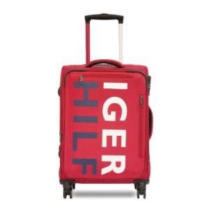 Tommy Hilfiger Miller Check-in Soft Luggage | Large Trolley Bag| Durable Ribstop Polyester Suitcase with TSA Lock | 360° Spinner Wheel & Contrast Telescopic Handle| 108L Capacity| Color- Red