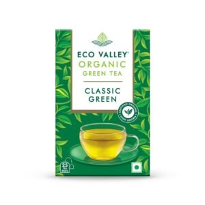 Eco Valley Organic Green Tea - Classic Green- 25 Tea Bags | Boost Energy, Helps Burn Body Fat | Grown in Nilgiris | Zero Calories | Rich in Antioxidants | Good for Digestion | 50 g, Pack of 1