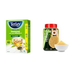 Tetley Long Leaf Green Tea, 100 Grams & Amazon Brand - Vedaka Cane Jaggery Powder 1 Kg Jar