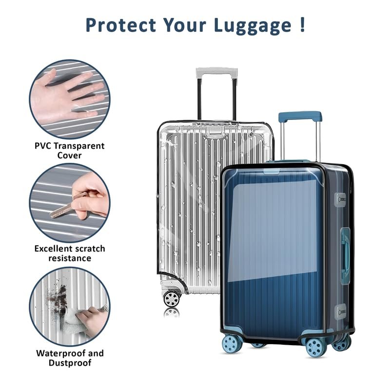 51hqz dqc l Waterproof Trolley Bag Cover Set of 3/Zippered Clear PVC Transparent Suitcase Cover/Luggage Cover/Traveling Bags Cover/Trolly Bag Cover/Travel Cabin Bag Cover/Suit case Covers