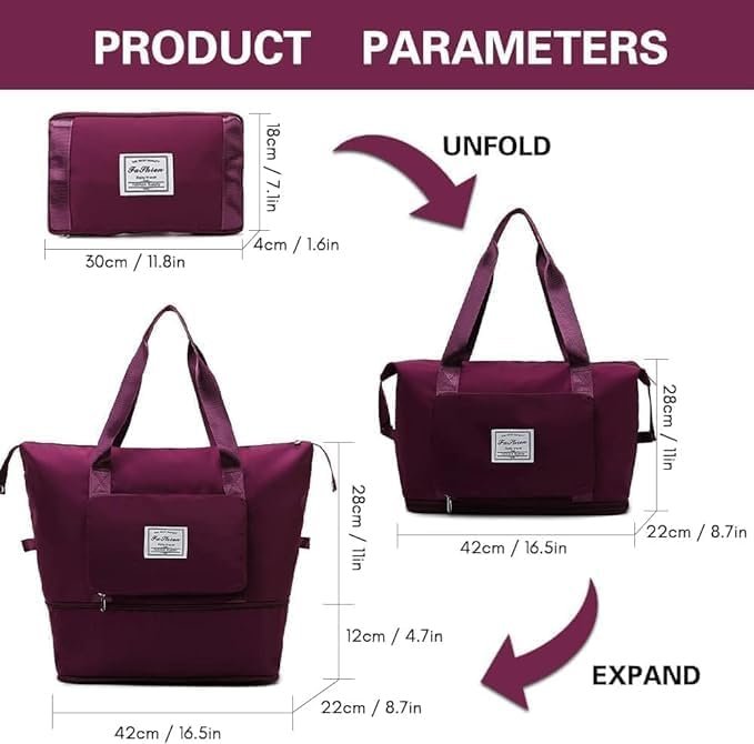 51zmkg03nnl Wazdorf Nylon 41 Liter Expandable Travel Bags for Women, Duffle Bags for Women Luggage, Foldable Vanity Traveling Bag, Waterproof Hand Bag for Ladies Personal Items