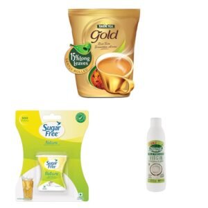 Tata Tea Gold 1kg, Premium Assam Teas & Aromatic Chai, Black Tea & Sugar Free, 500 Pellets 42.5g & KLF Nirmal Cold Pressed Virgin Coconut Oil, 250 ml, Great for Skin & Hair Care | Natural & Edible