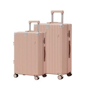 PYB Fashion Trolley Bag Combo, 2 Pieces (20 inch - Small & 26 inch - Large), with USB Port, Anti-Theft Lock, 360° Rotating Wheels, Smart Hooks (Pink)