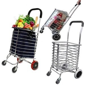 4 Wheel Vegetable Shopping Foldable Cart Trolley Bags for Grocery, Silver