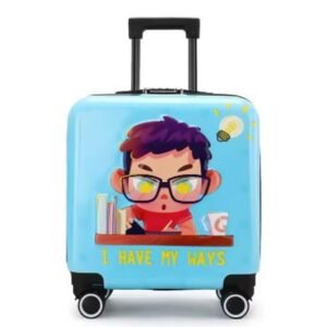 Cartoon Print Kids Travel Trolley Bag Lightweight Luggage 4 Wheels Suitcase 17 Inches (Pack of 1) (Blue)