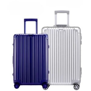 PYB Combo of 2 Premium Trolley Bags - Autograph Lite (20 inch) Plastic Body Aluminium Frame Autograph (24 inch) Full Aluminium Zipless, TSA Lock 8 Wheels Compression Straps (Royal Blue & Silver)