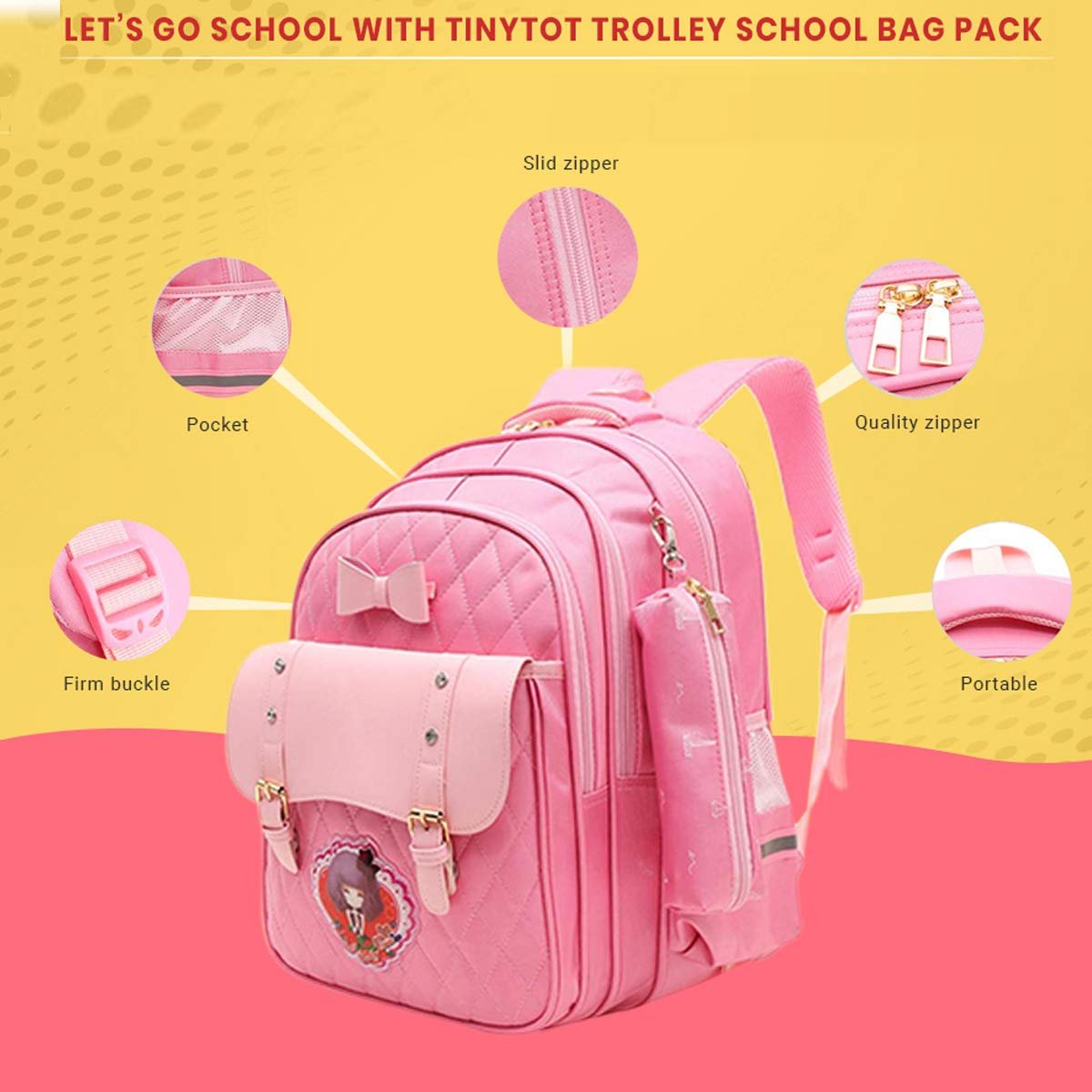 611btyonbsl. sl1200 Tinytot Hello Kitty Printed Design School Bag 26 Litre, Stylish & Trendy Water Resistant High Storage School Collage Travel Backpack for Boys & Girl, 18 Inch with Trolley