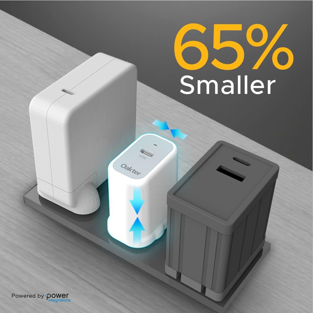 615feylmfxl. sl1100 Oakter 65W Fast Charger | Type-C Fast Charging Adapter for Laptop, Mobile, MacBook, iPhone 15 & Newer, iPad, Samsung | White | 3- Pin Plug (Adapter)