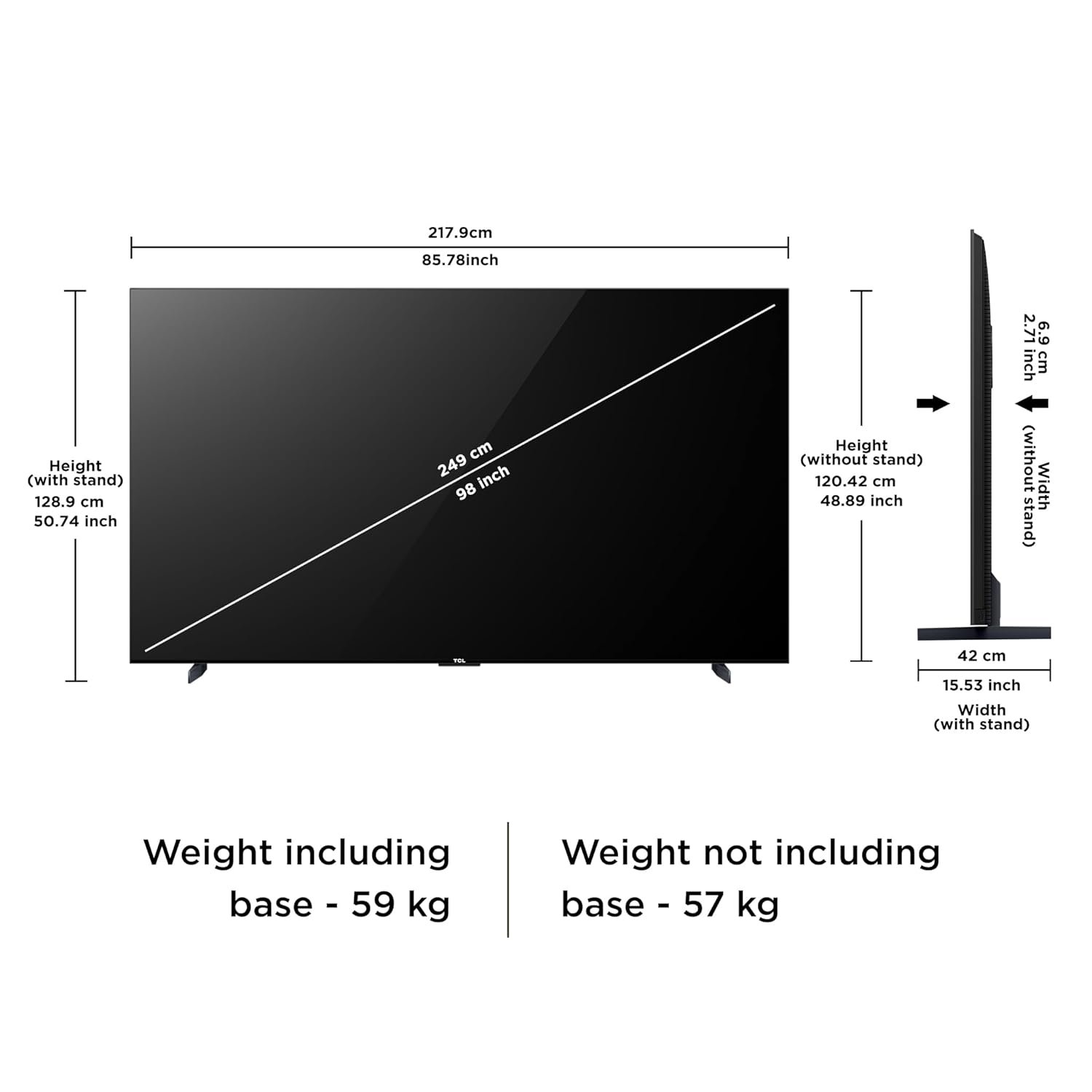 615bbmx4fl. sl1500 TCL 248 cm (98 inches) 4K Ultra HD Smart QD-Mini LED Google TV 98C755 (Black)