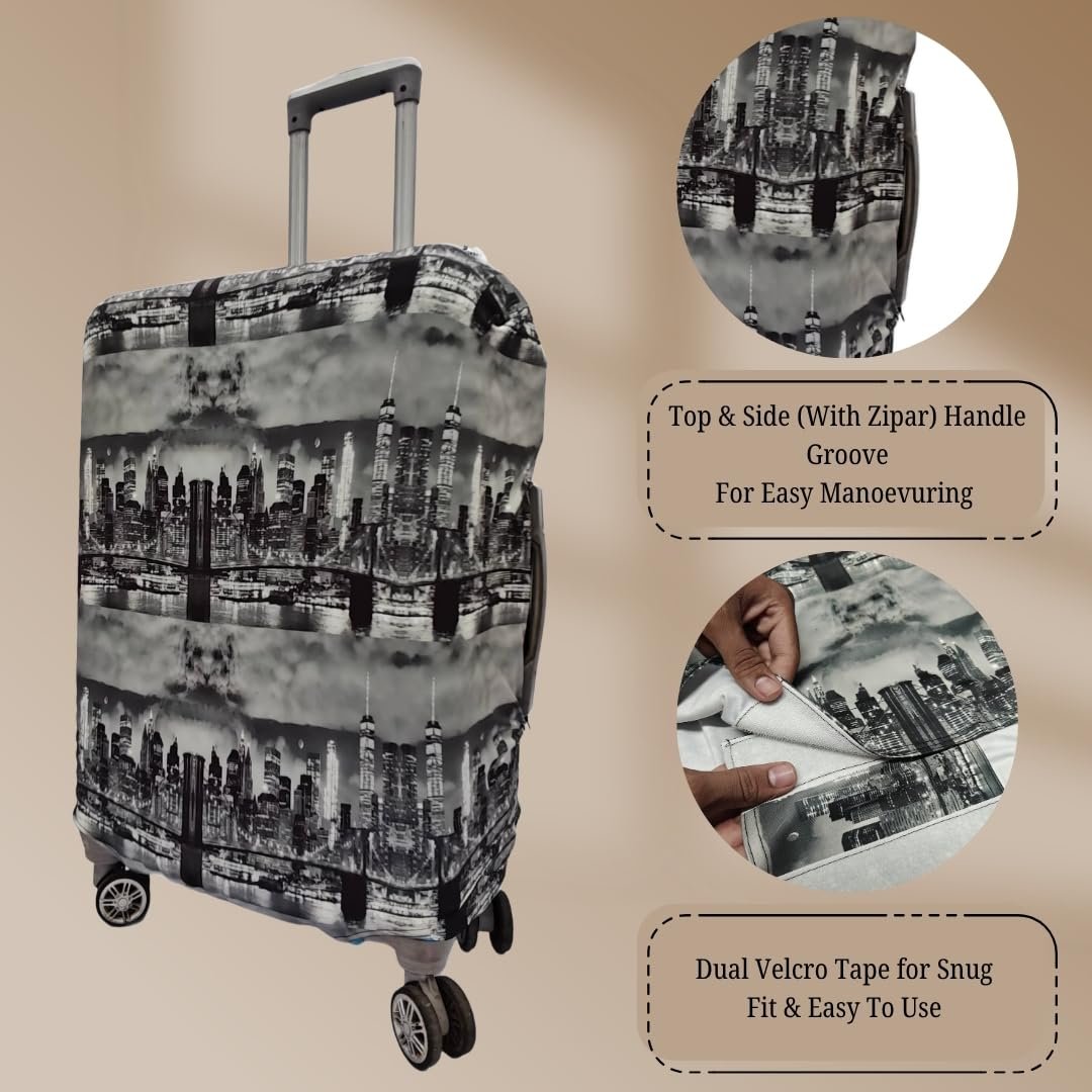 615j4goqql. sl1080 Printed Luggage Cover for Traveling Bag & Suitcase – Stretchable & Scratchproof Trolley Protector with Velcro Lock & Lightweight Washable Material (1, London Night, L)