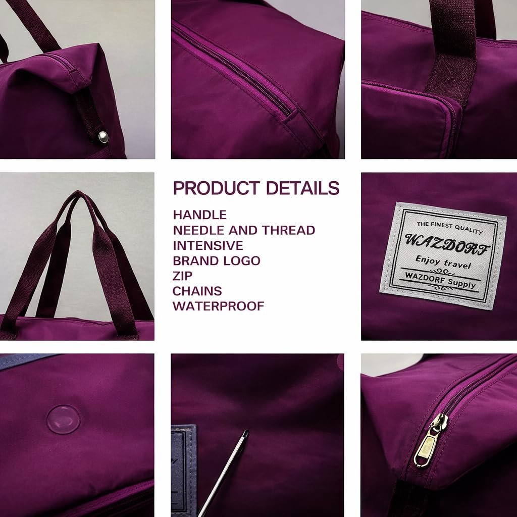 617ynxbazl. sl1024 Wazdorf Nylon 41 Liter Expandable Travel Bags for Women, Duffle Bags for Women Luggage, Foldable Vanity Traveling Bag, Waterproof Hand Bag for Ladies Personal Items
