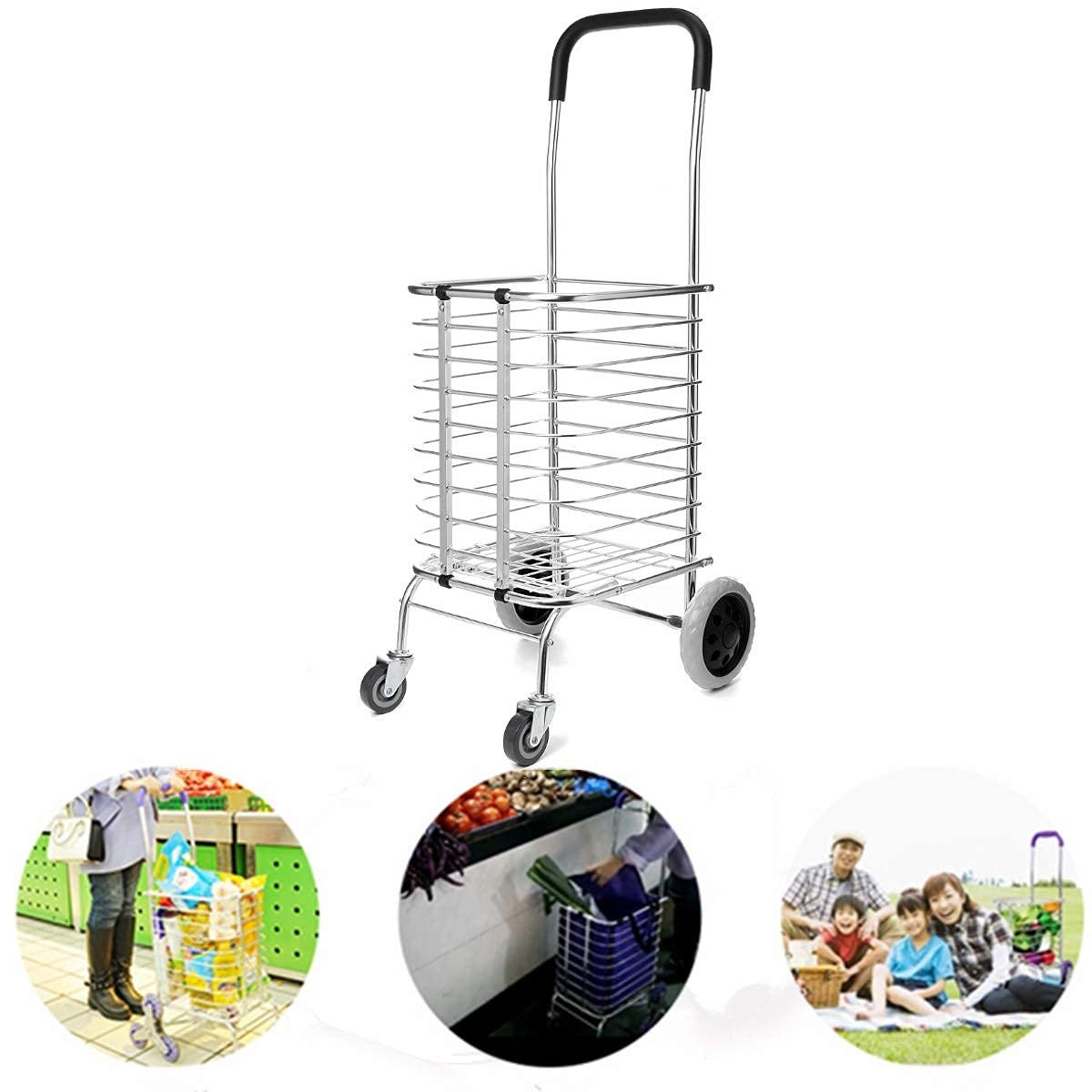 617vqhycigl. sl1200 AR Mall 4 Wheel Shopping Trolley for Grocery Foldable Cart Portable Vegetable Shopping Trolley with Wheels Luggage Transfer Trolley Shopping Mall Super Market Hand Truck Cart for Home (4 Wheel)