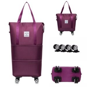Shree Travel Duffle Bag with Wheels Foldable, Expandable, Extendable Trolley with 4 Detachable 360° Wheel, Waterproof Luggage for Men & Women, Convertible Carry-On with Strap & Carry Option (Wine)