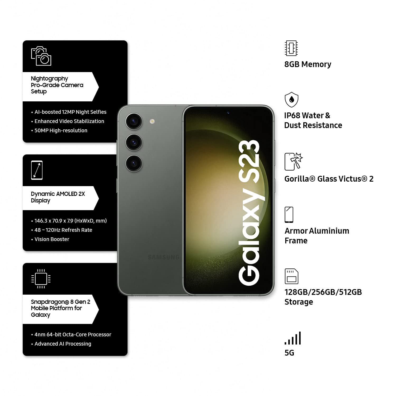 61jw7taxbml. sl1500 Samsung Galaxy S23 5G AI Smartphone (Green, 8GB, 128GB Storage)