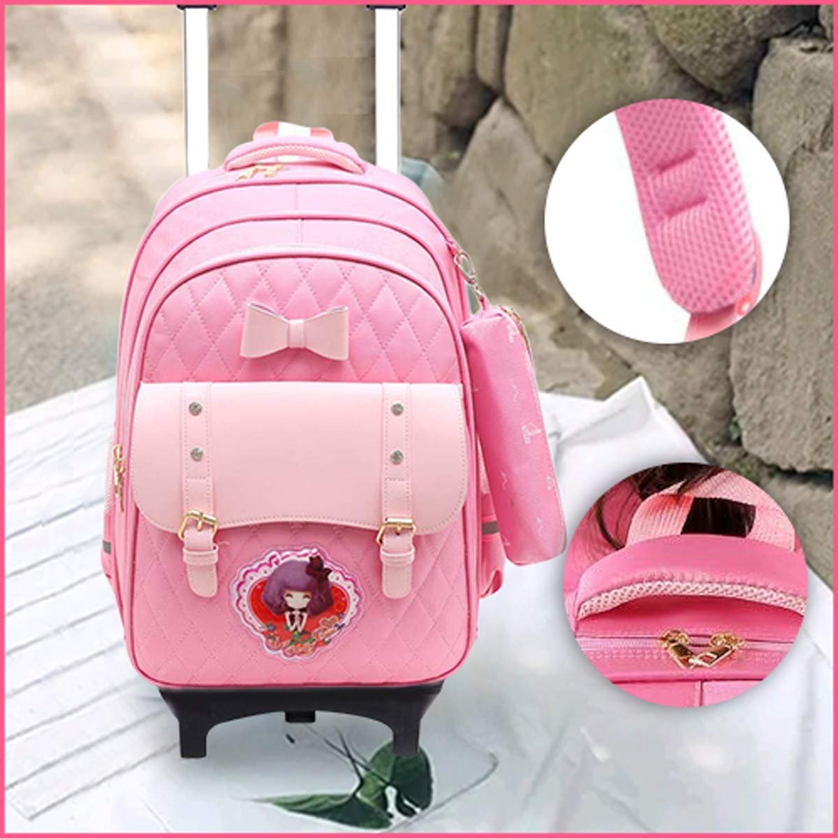 61mqf2oq2kl. sl1200 Tinytot Hello Kitty Printed Design School Bag 26 Litre, Stylish & Trendy Water Resistant High Storage School Collage Travel Backpack for Boys & Girl, 18 Inch with Trolley