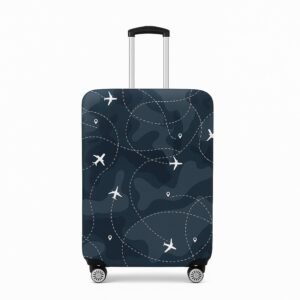 Printed Luggage Cover for Suitcase Stretchable Scratchproof Trolley Bag Protector with Velcro Lock Washable Travel Cover (Only Cover in Product)-Dark Overseas_Dark Blue 1-M
