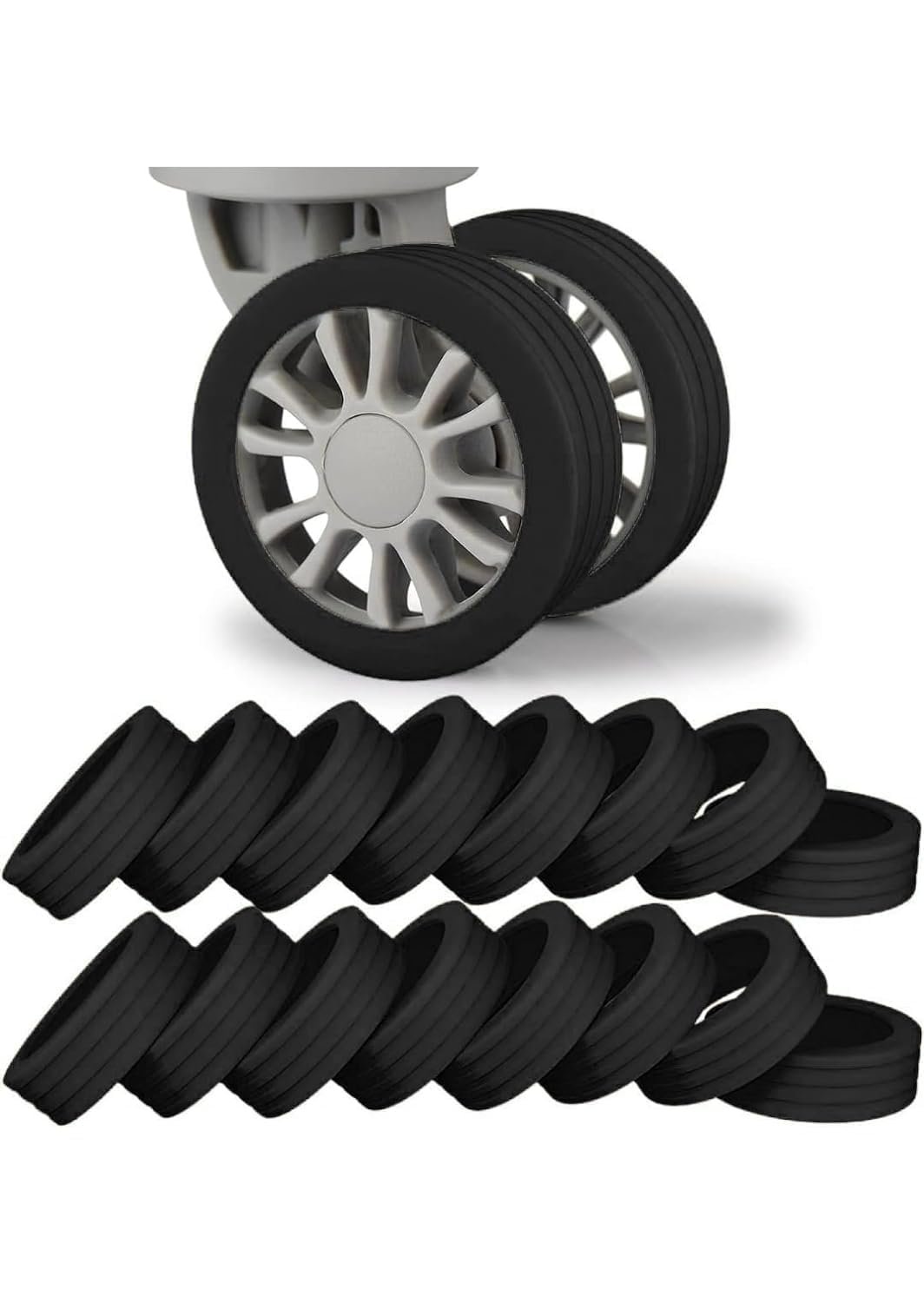 CNB Advanced Travel Luggage Wheels Covers Silicone Full Protection Covers for Most 8 Spinner Wheels Suitcases or Office Chair Caster,Durable,Mute and Shock Absorption Black Pack of 8 CNB Advanced Travel Luggage Wheels Covers Silicone Full Protection Covers for Most 8 Spinner Wheels Suitcases or Office Chair Caster,Durable,Mute and Shock Absorption Black Pack of 8