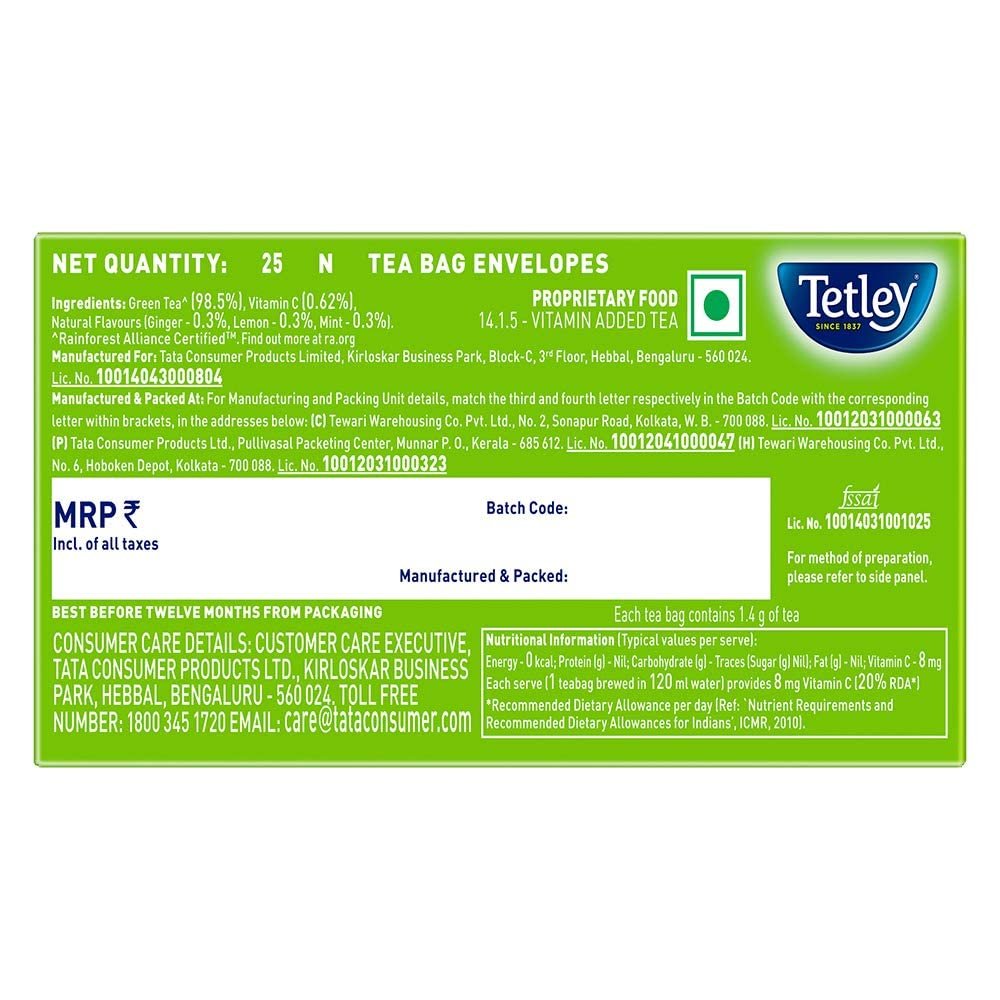 61qfeqfi7ul. sl1000 Tetley Green Tea Bags, Ginger Mint Lemon (50 Tea Bags), 75 grams, Pack of 1