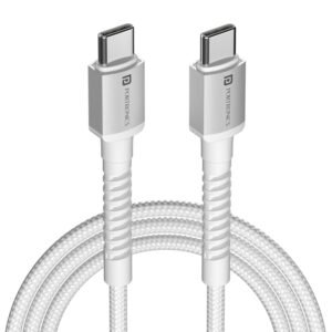 Portronics Konnect X 60W Type C to Type C Unbreakable Nylon Braided Cable, 1M Fast Charging Cable for iPhone 15 series, iPad, Samsung Galaxy & other Type C Devices(White)