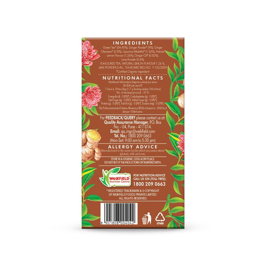 61ezucj8vkl. sl1080 Eco Valley Organic Green Tea – Ginger Mulethi Lemon – 25 Tea Bags | Boost Energy, Helps Burn Body Fat, Low Calories | Grown In Nilgiris | Rich in Antioxidants | 50 grams, Pack of 1