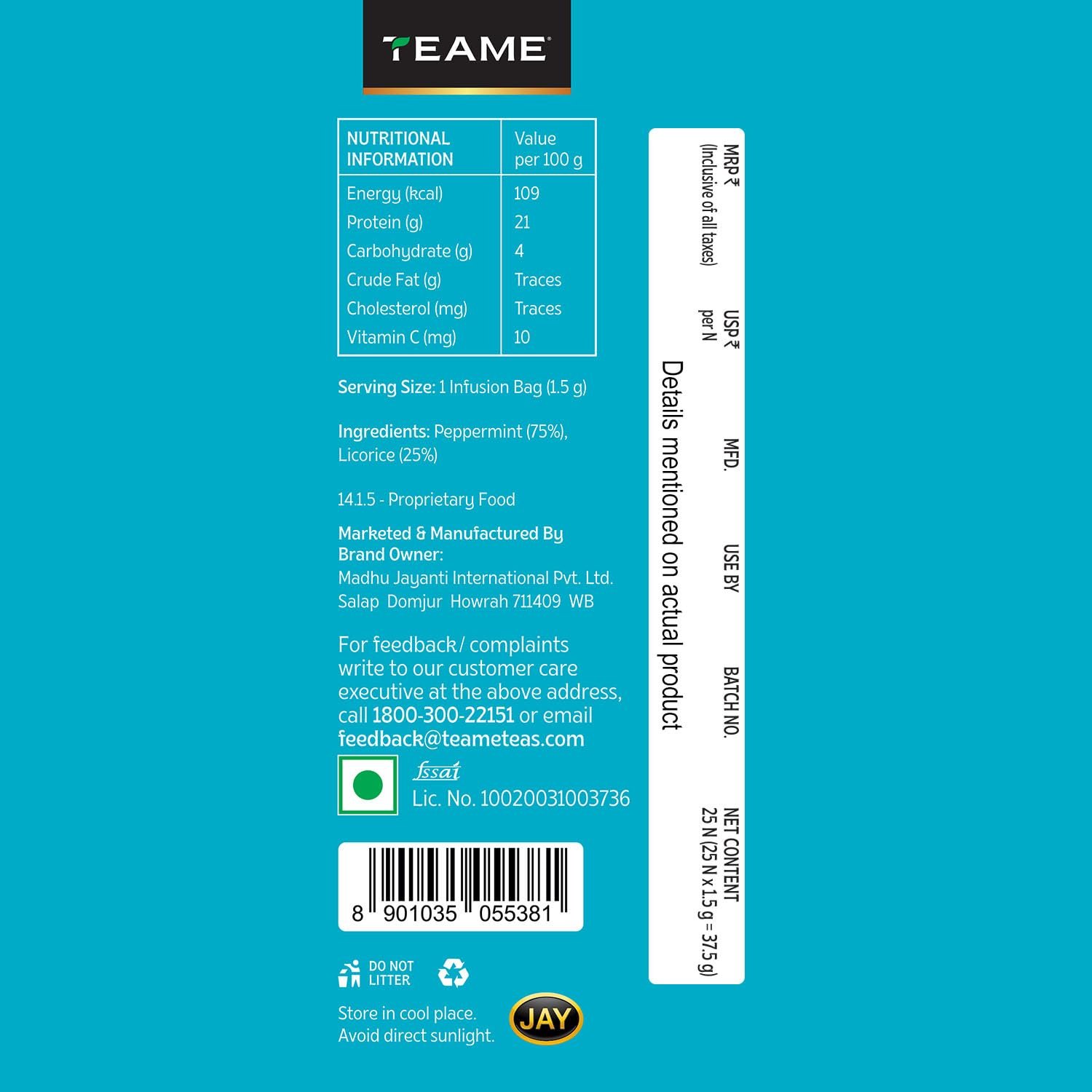 61h37xgjsvl. sl1500 TE-A-ME Peppermint Tea Bags, 50 Pieces (2 Boxes x 25 Tea Bags = 50 Tea Bags) | Soothing Herbal Tea Blend | 100% Natural Ingredients – Peppermint Tea Leaves and Licorice Roots | Caffeine-Free Herbal Infusion
